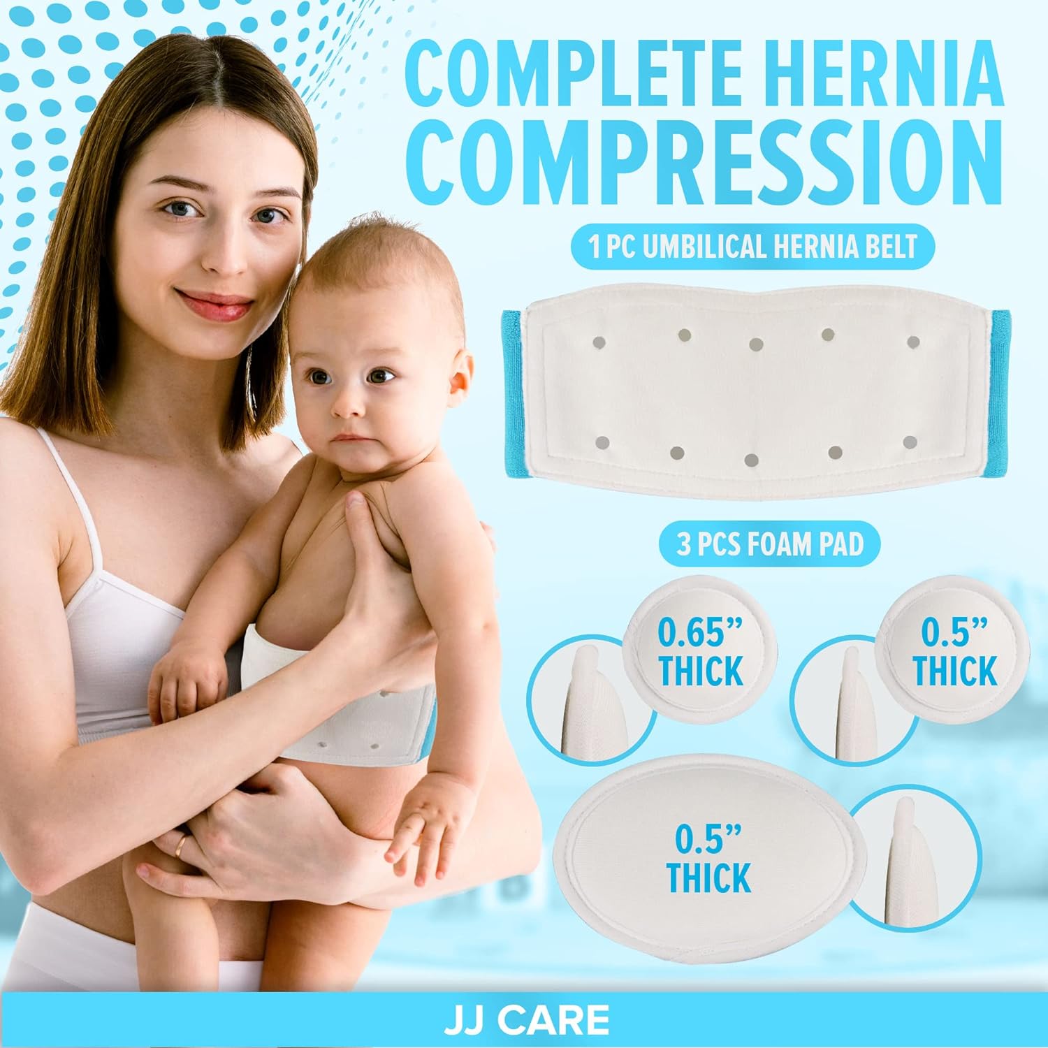 JJ Care Umbilical Hernia Belt Baby with 3 pcs Foam Compression Pads – Stretchable and Breathable Baby Belly Button Band Hernia for Newborn Umbilical Cord - fajeros para bebes recien nacidos (for 15 -22 Inches Waist) - Image 3